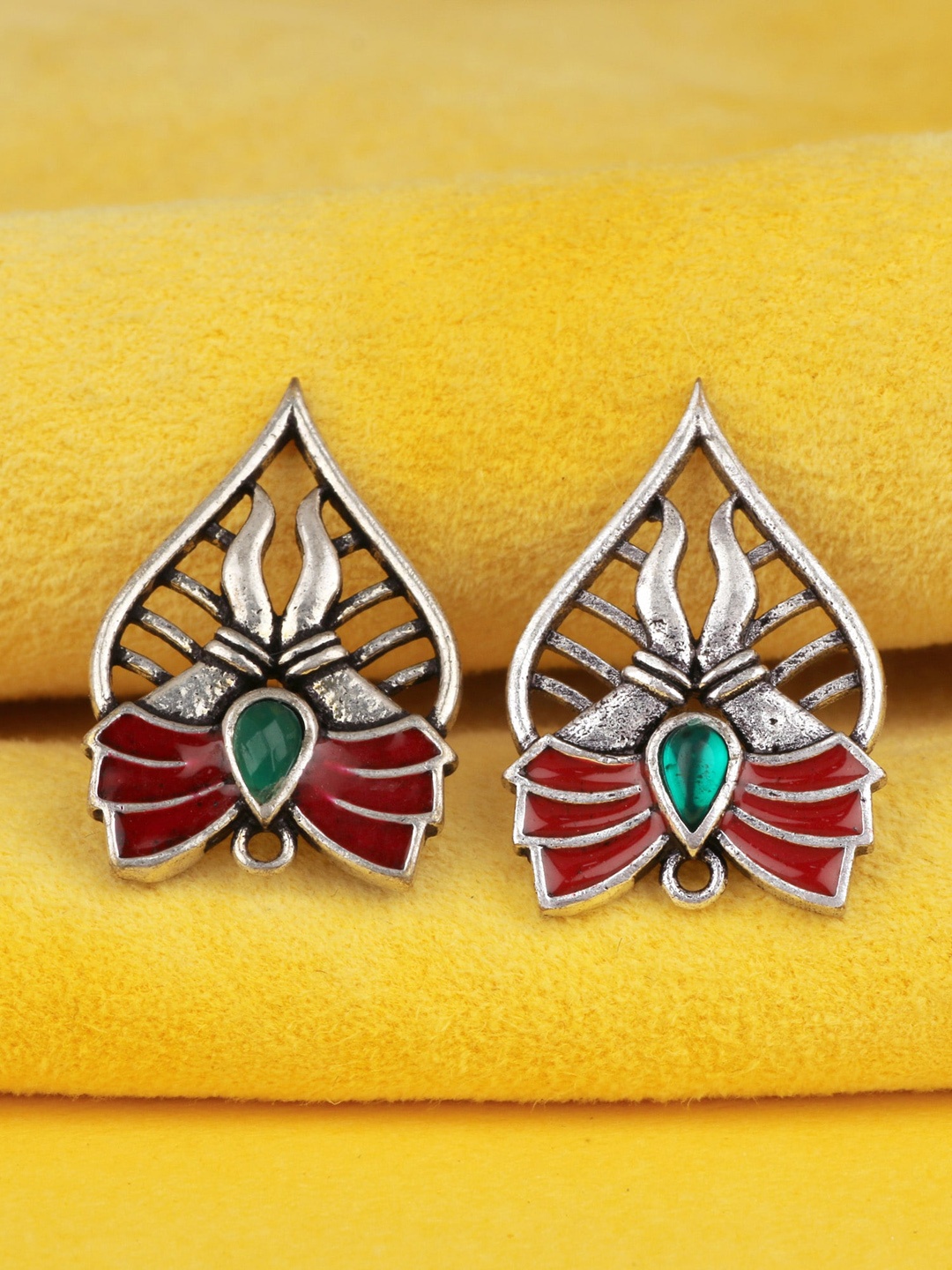 

Silgo Silver-Toned Contemporary Silver-Plated Tourmaline Studs Earrings