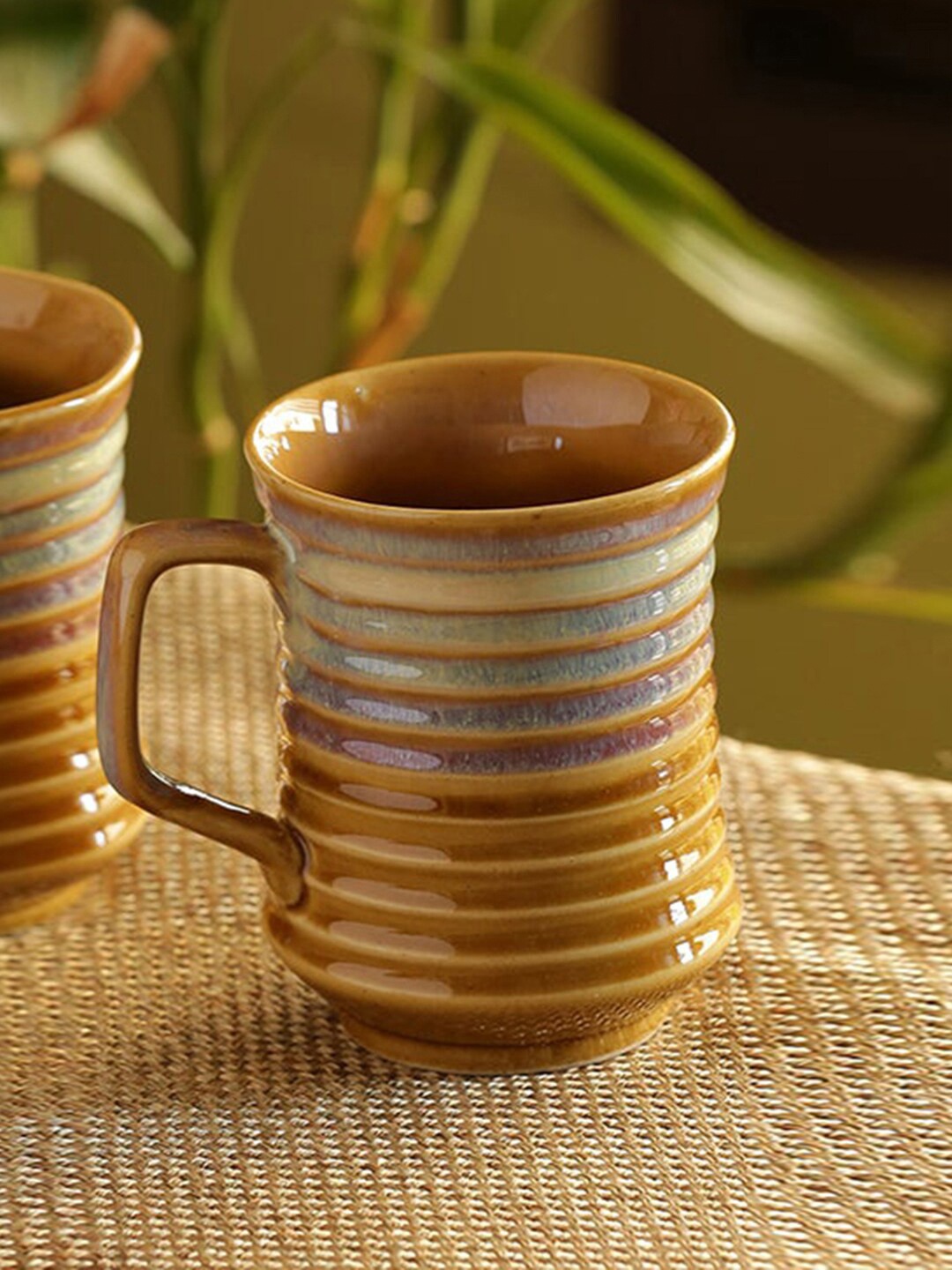

ExclusiveLane Mustard Handcrafted Printed Ceramic Coffee Mugs (350 ML)