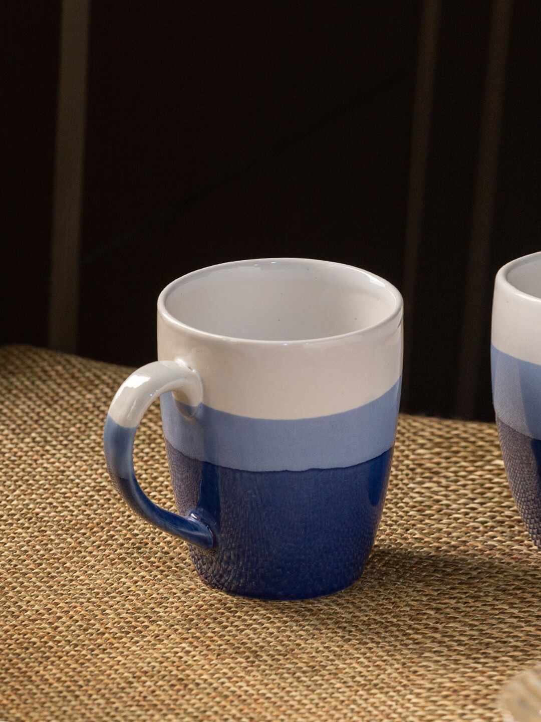 

ExclusiveLane White Blue Handcrafted Printed Ceramic Glossy Coffee Mugs (320 ML)