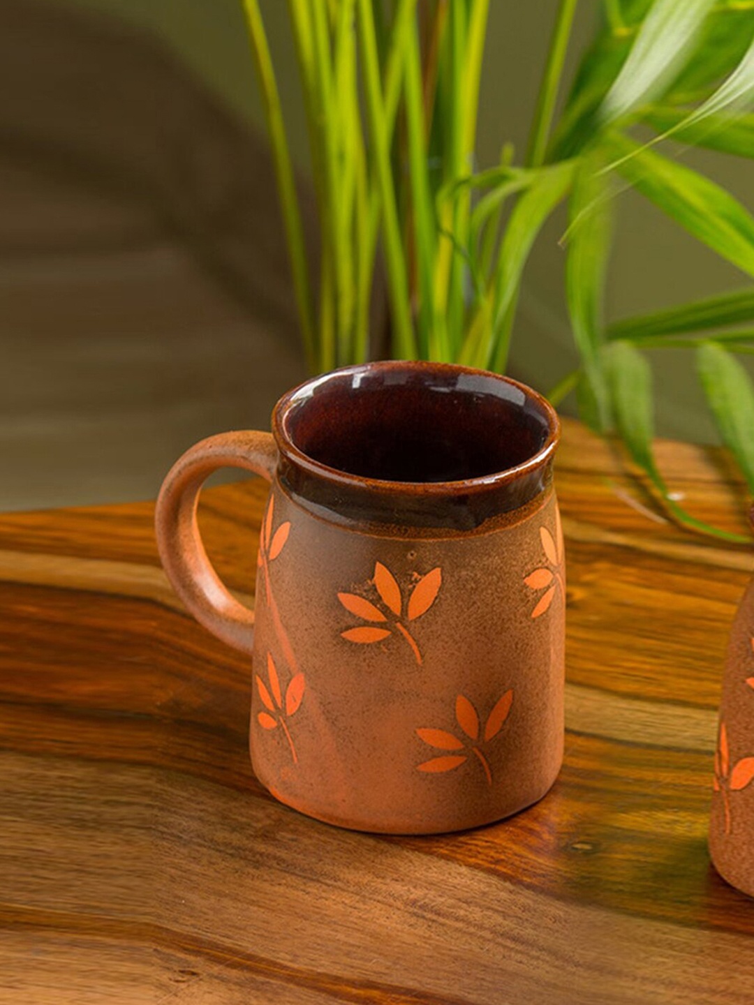 

ExclusiveLane Orange Leaf Sips Handglazed Studio Pottery Ceramic Coffee Mugs (400 ML)