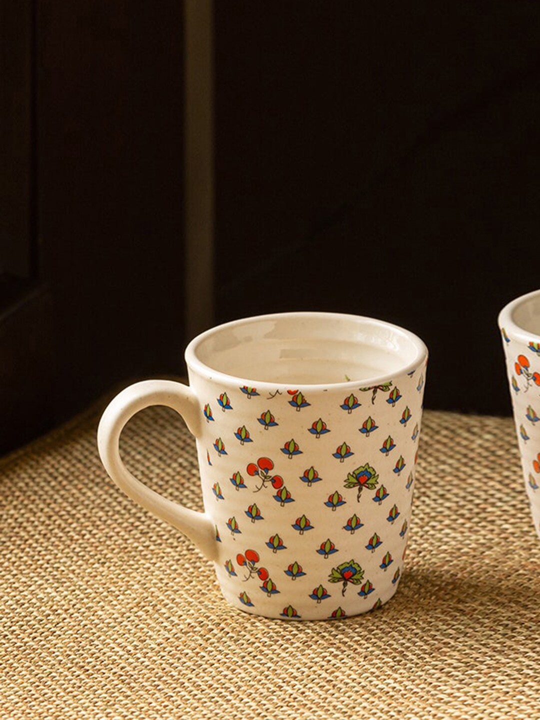 

ExclusiveLane White Red Handcrafted Solid Ceramic Glossy Coffee Mugs (260 ML)
