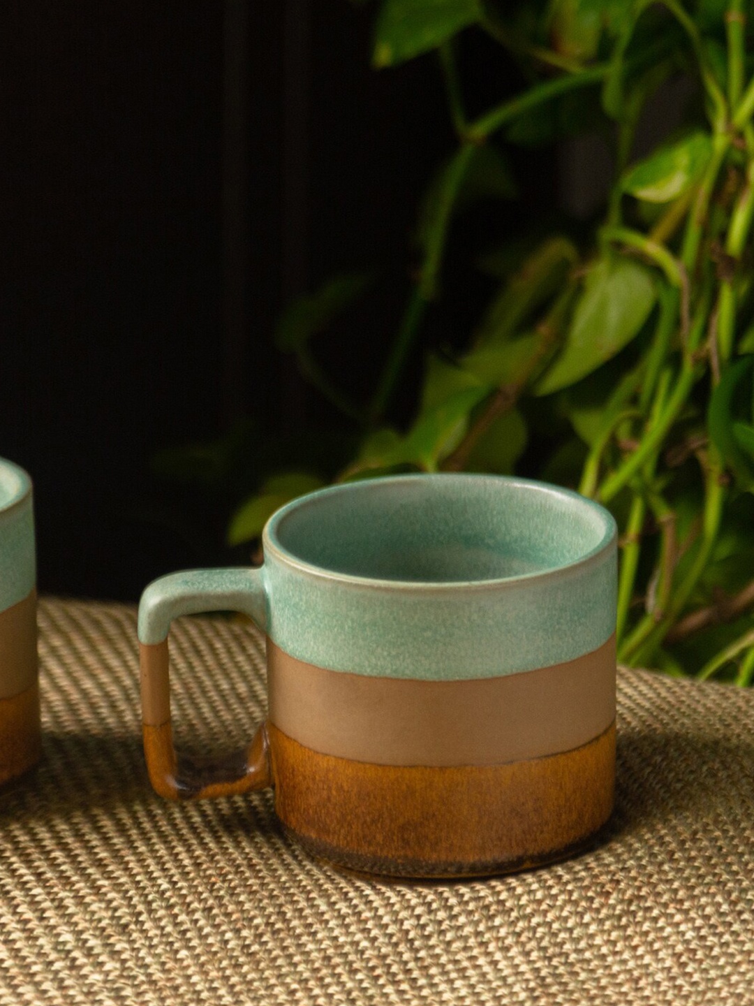 

ExclusiveLane Mint Chocolate Hand Glazed Studio Pottery Ceramic Coffee Mugs (362 ML), Green