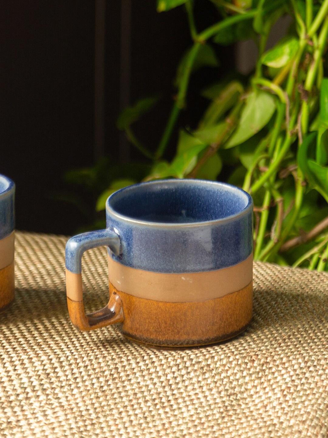 

ExclusiveLane Navy Blue & Brown Printed Ceramic Glossy Coffee Cups Mugs (360 ML)