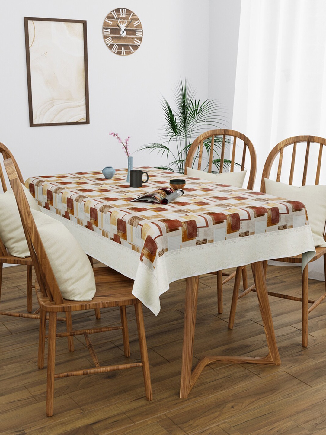 

Clasiko Brown & White Printed Anti-Slip 4-Seater Rectangular Table Cover