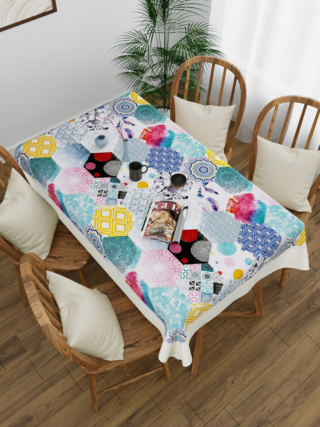 

Clasiko Multicolored Printed 4-Seater Rectangle Table Cover, Multi