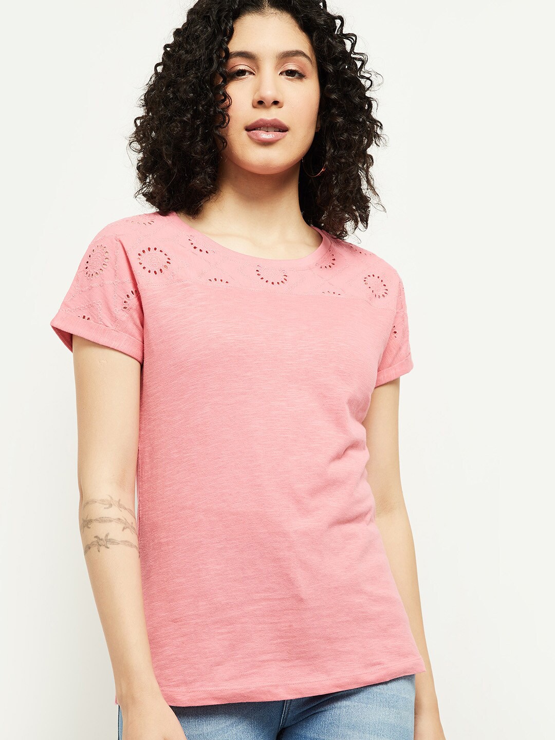 

max Women Pink Printed T-shirt