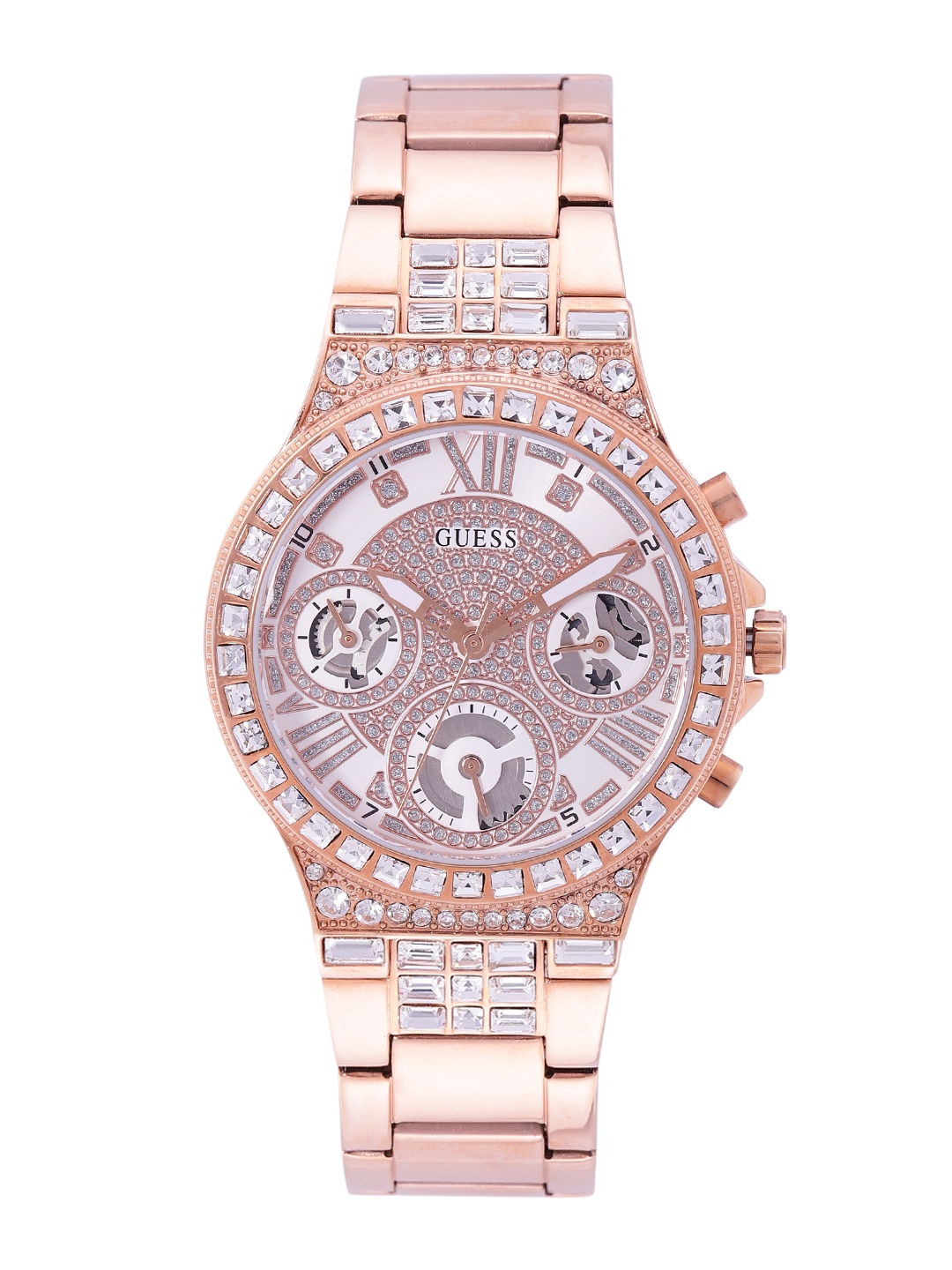

GUESS Women Rose Gold-Toned Embellished Analogue Multi Function Watch GW0320L3