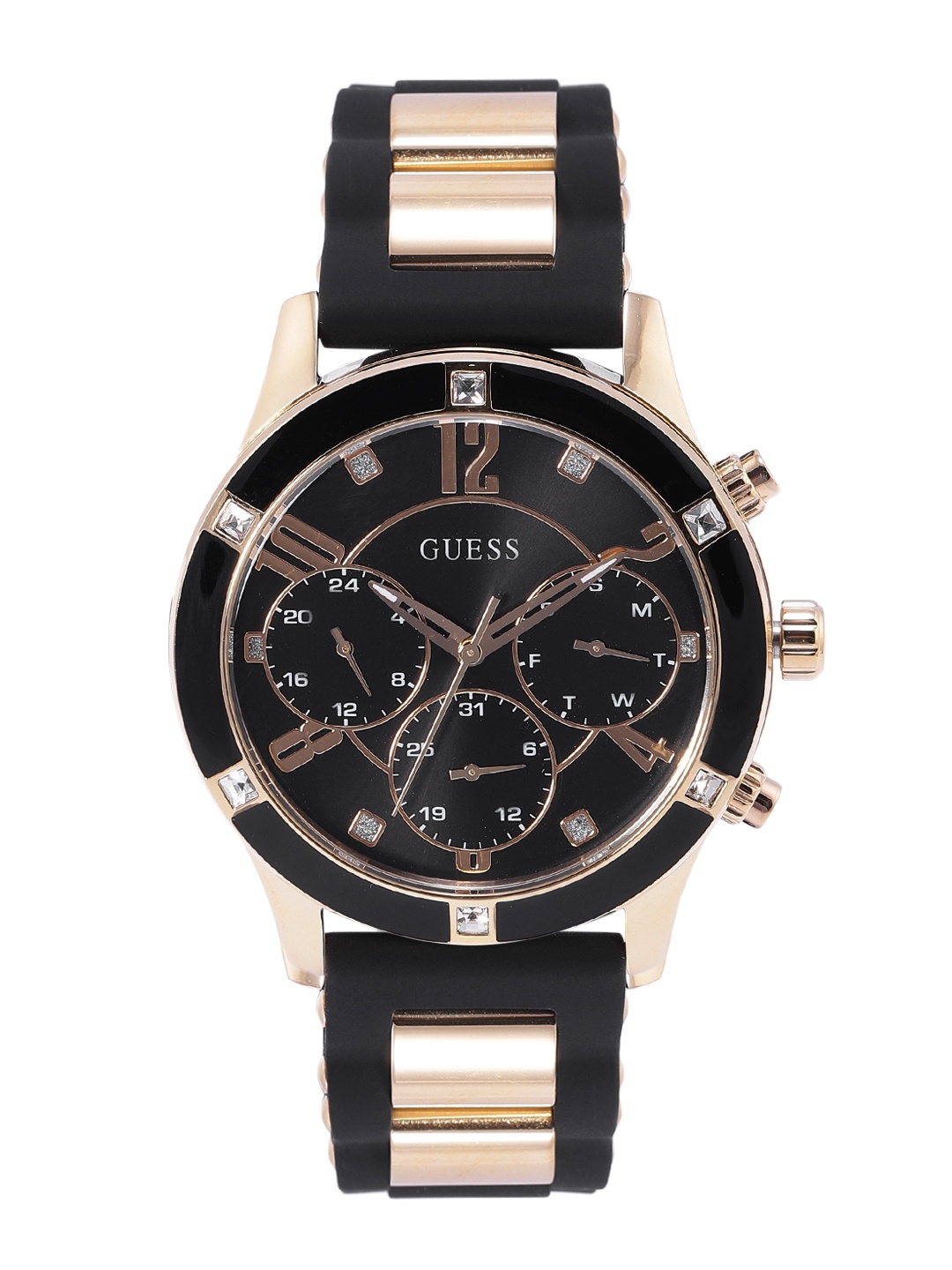

GUESS Women Black Patterned Dial & Black Straps Analogue Watch GW0039L1, Gold
