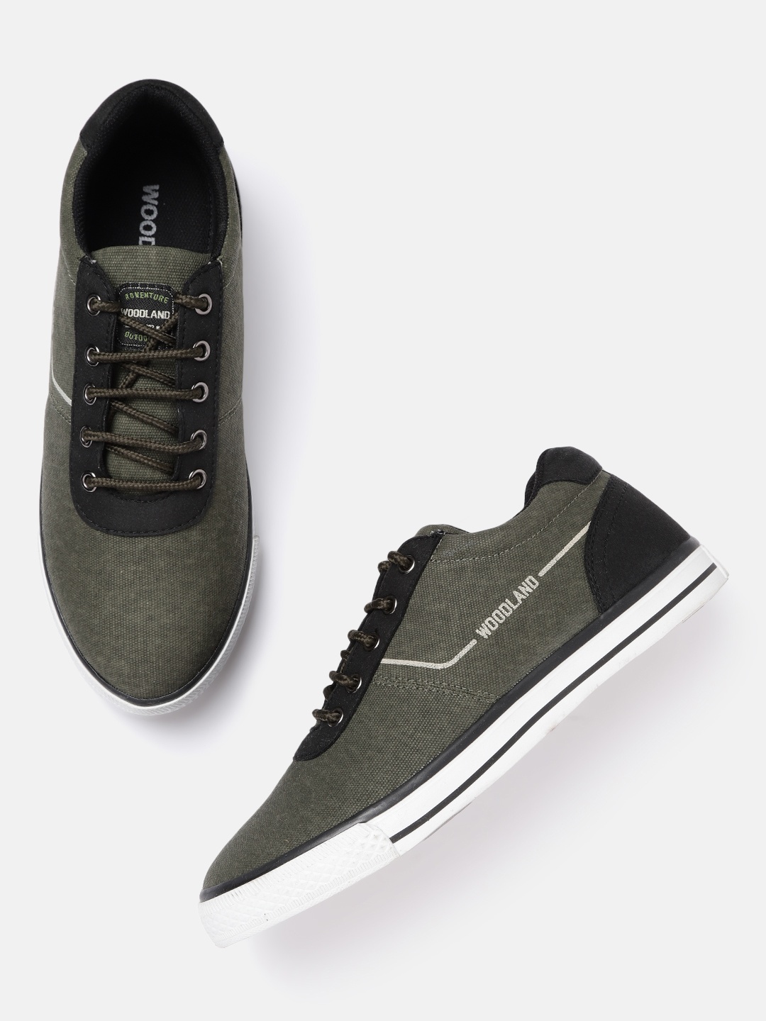 

Woodland Men Olive Green & Navy Blue Solid Sneakers with Colourblocked Detail