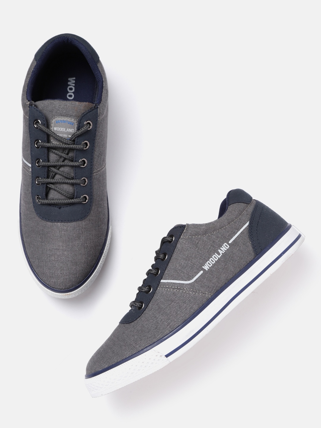 

Woodland Men Charcoal Grey & Navy Blue Solid Sneakers with Colourblocked Detail