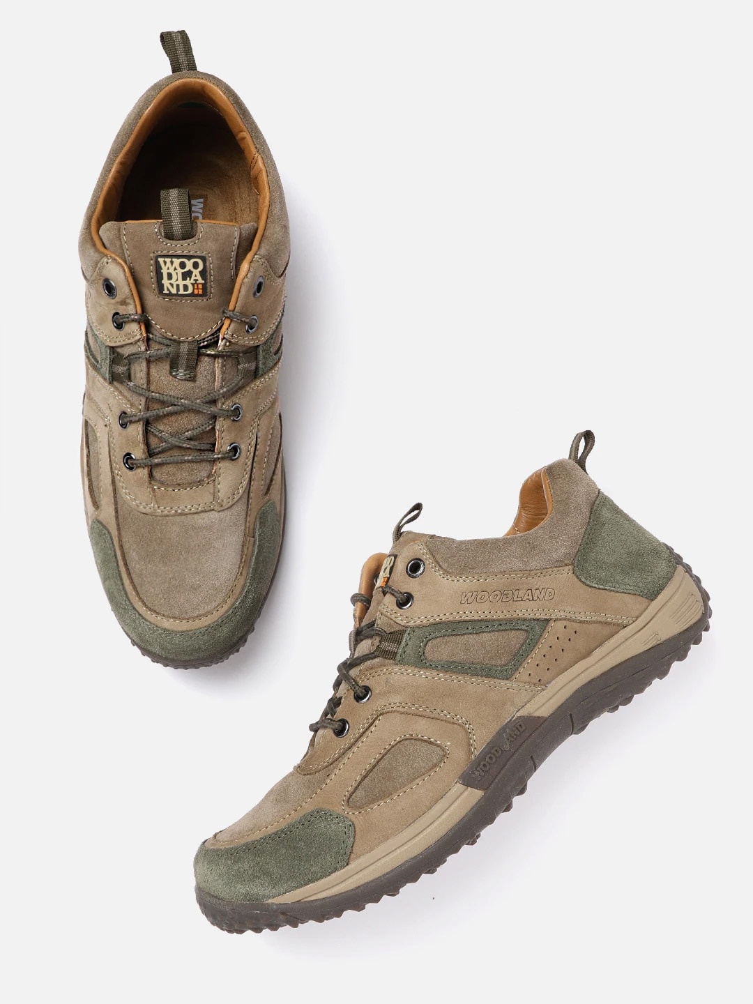 

Woodland Men Khaki & Olive Green Leather Sneakers