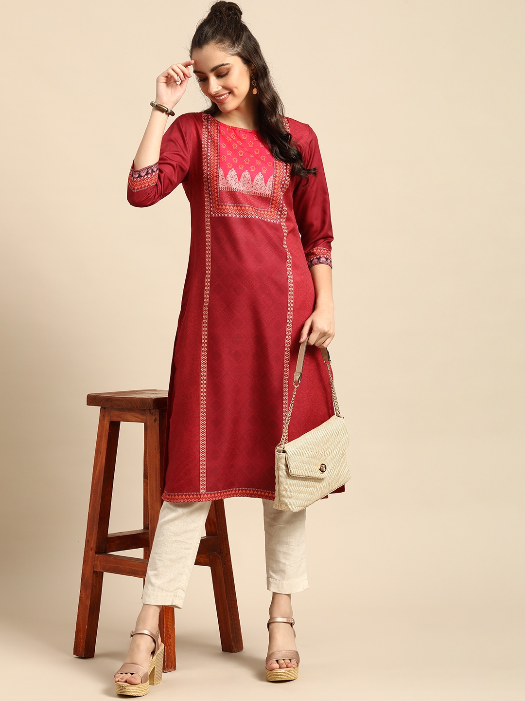 

Sangria Women Maroon Ethnic Motifs Printed Kurta