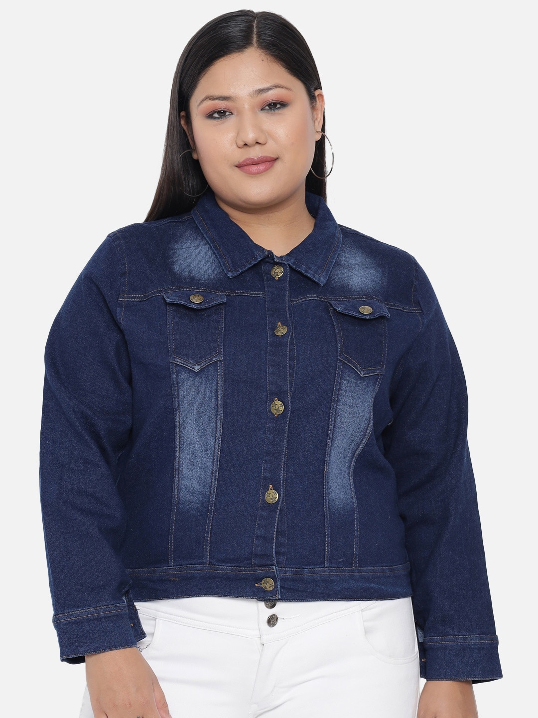 

FurryFlair Women Blue Washed Crop Outdoor Denim Jacket