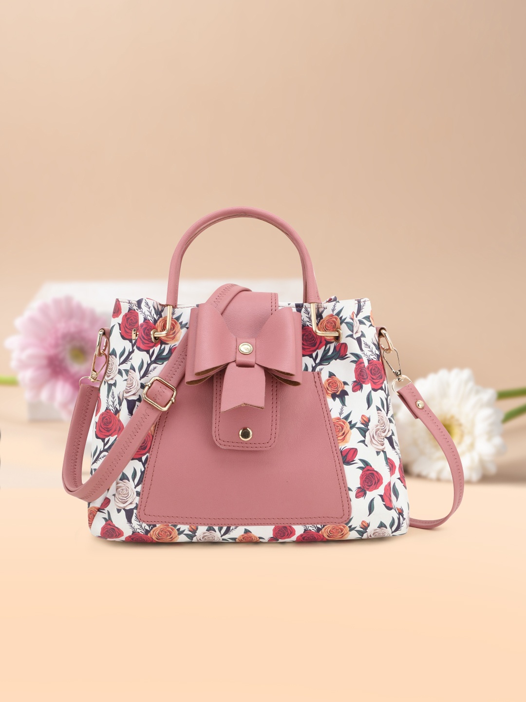 

SHINING STAR White Embellished PU Bucket Satchel Bag
