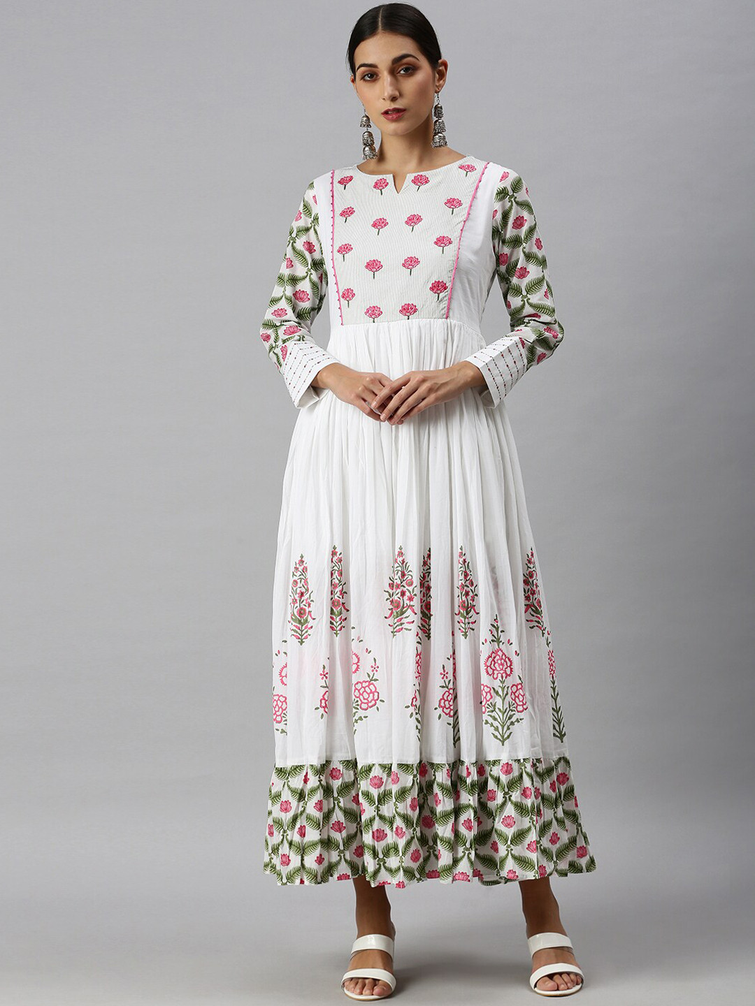 

SHOWOFF Women White Ethnic Motifs Embroidered Anarkali Kurta
