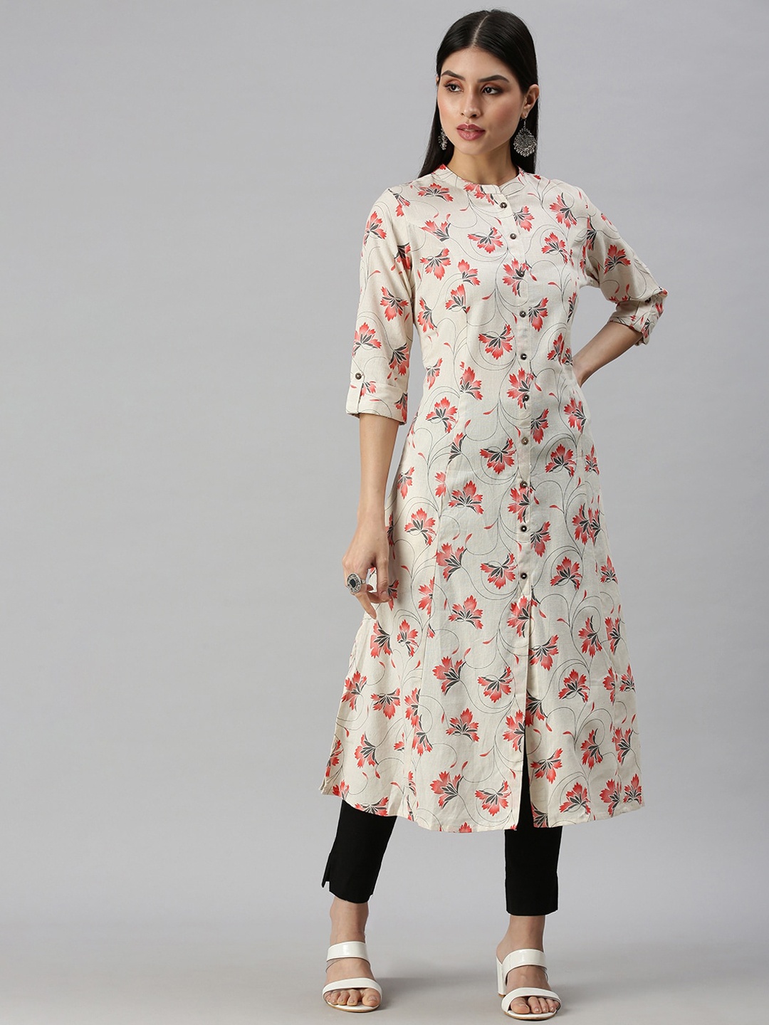 

SHOWOFF Women Cream-Coloured Ethnic Motifs Printed Kurta