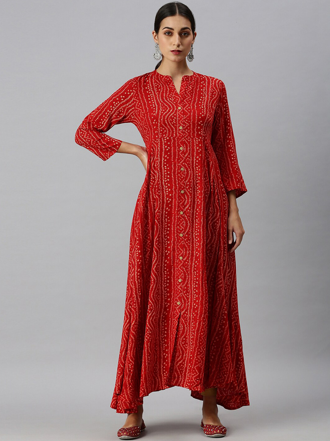 

SHOWOFF Women Red Bandhani Printed Kurta