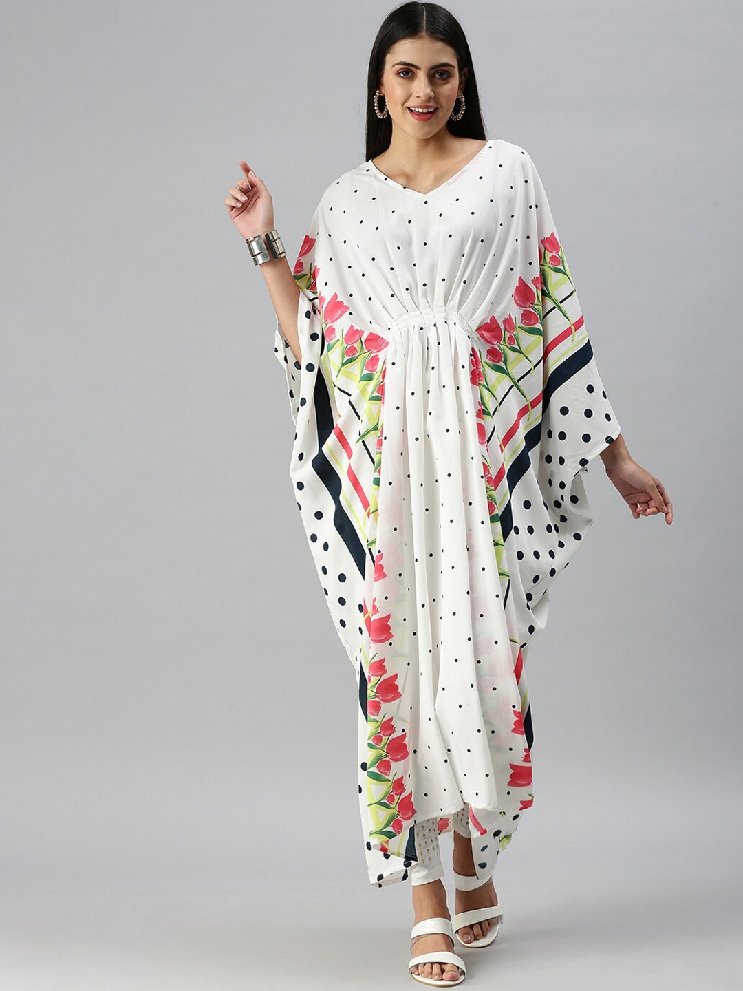 

SHOWOFF Women White Floral Printed Crepe Kaftan