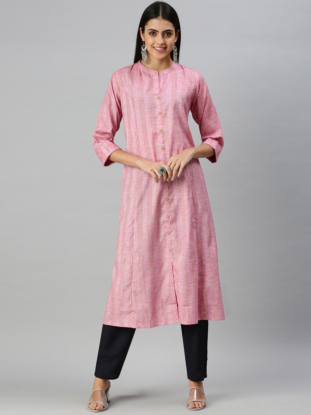 

SHOWOFF Women Pink Striped Kurta