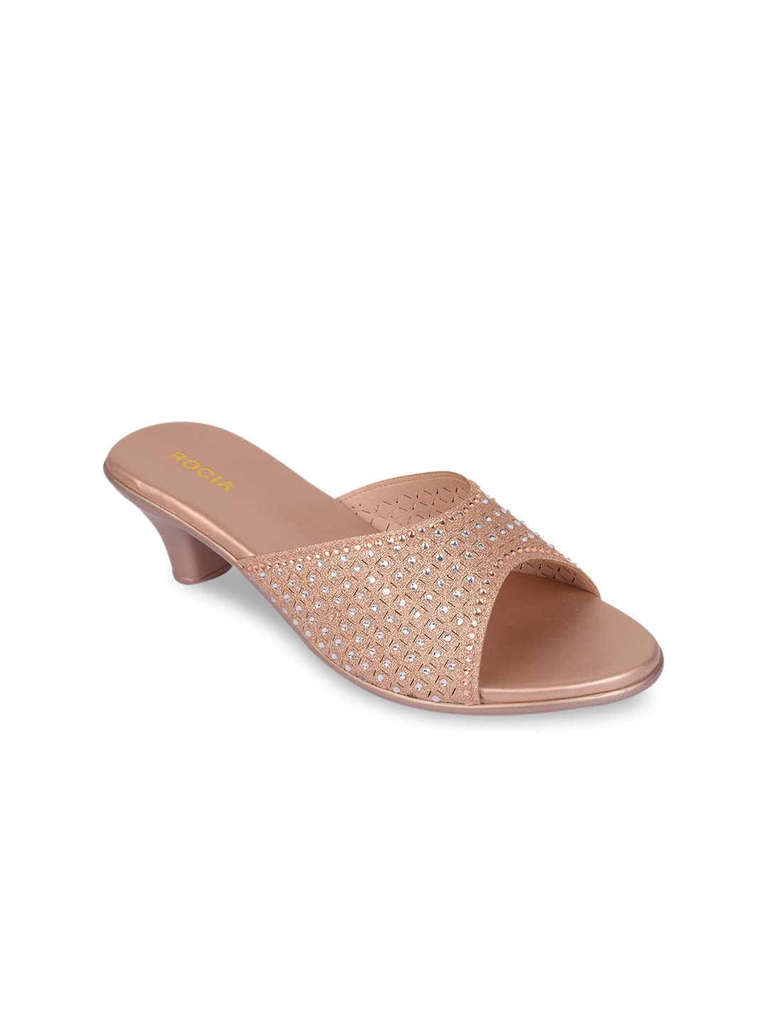 

Rocia Women Champagne Laser Cut Embellished Heeled Mules