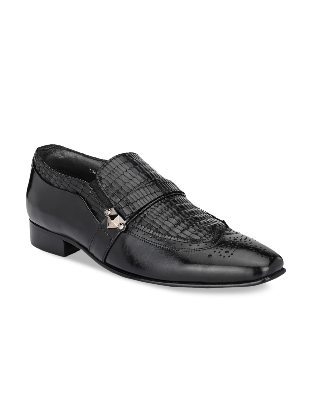 

Hitz Men Black Textured Leather Slip-On shoes