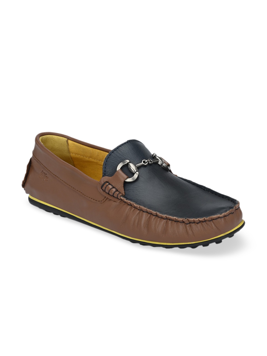 

Hitz Men Brown & Navy Blue Colourblocked Leather Loafers