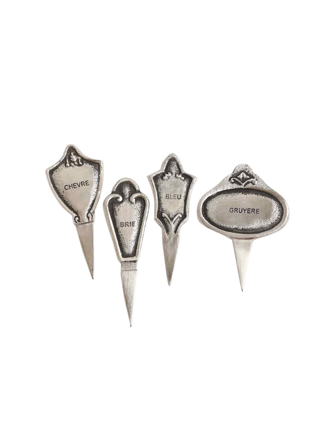 

Amoliconcepts Silver Toned Pack of 4 Cheese Markers for Gruyere - Chevre - Bleu & Brie