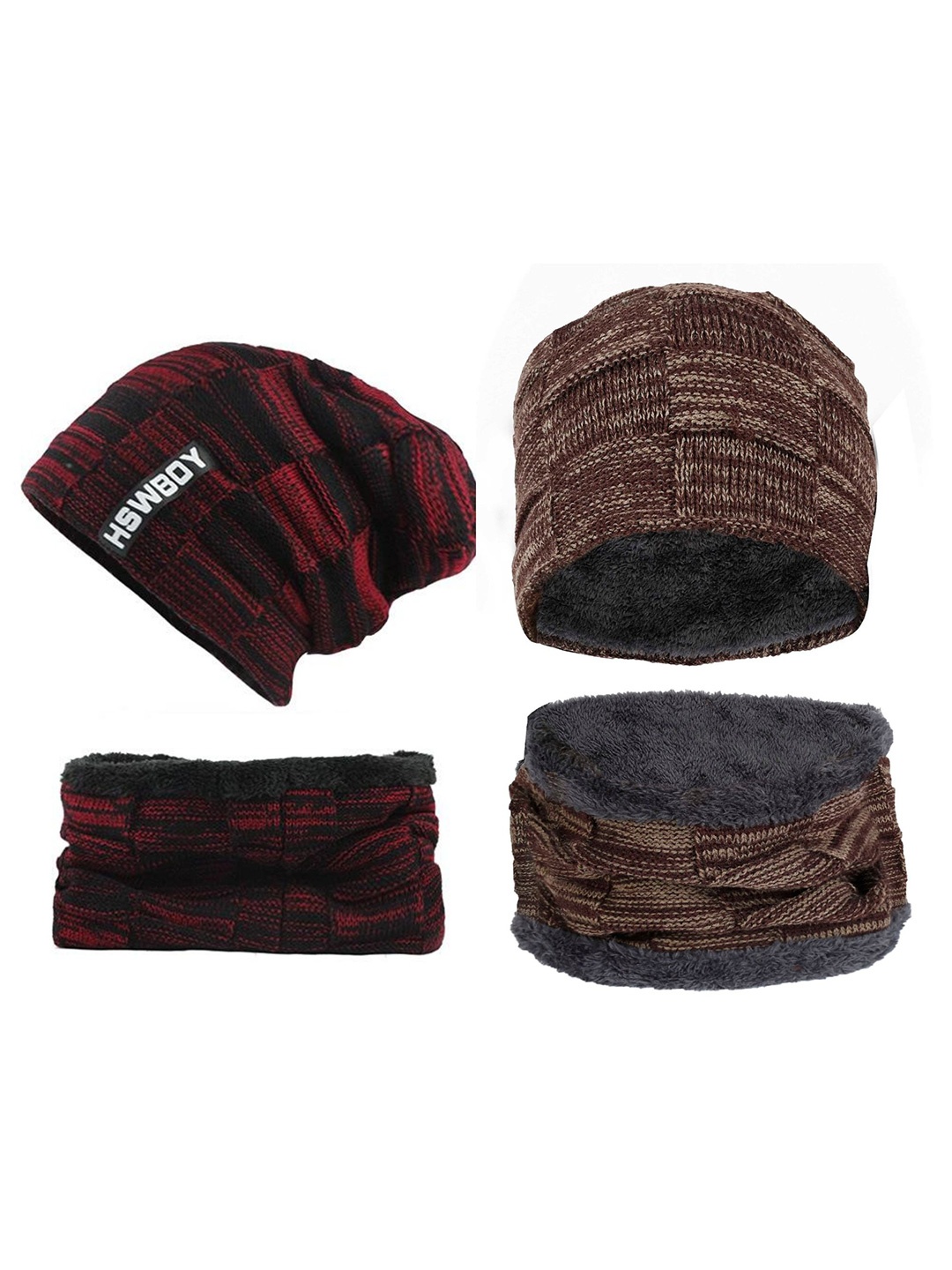 

FabSeasons Pack Of 2 Maroon & Brown Self Design Acrylic Beanie