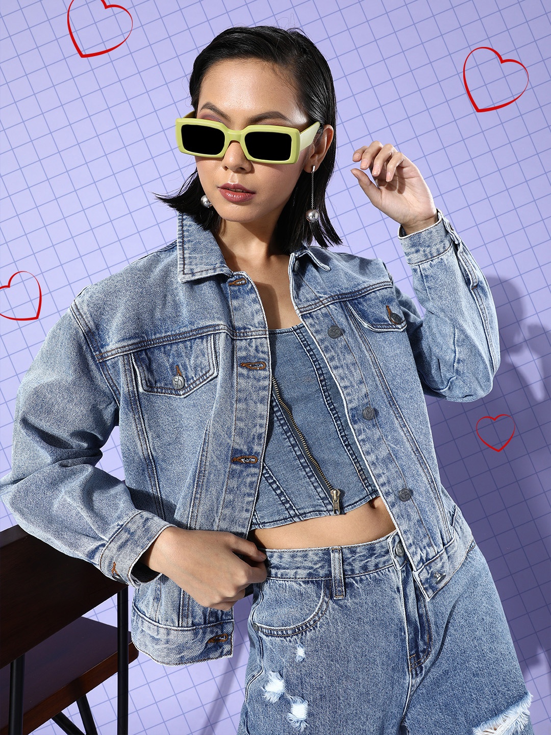 

COVER STORY Women Stunning Blue Solid Denim Trucker Jacket