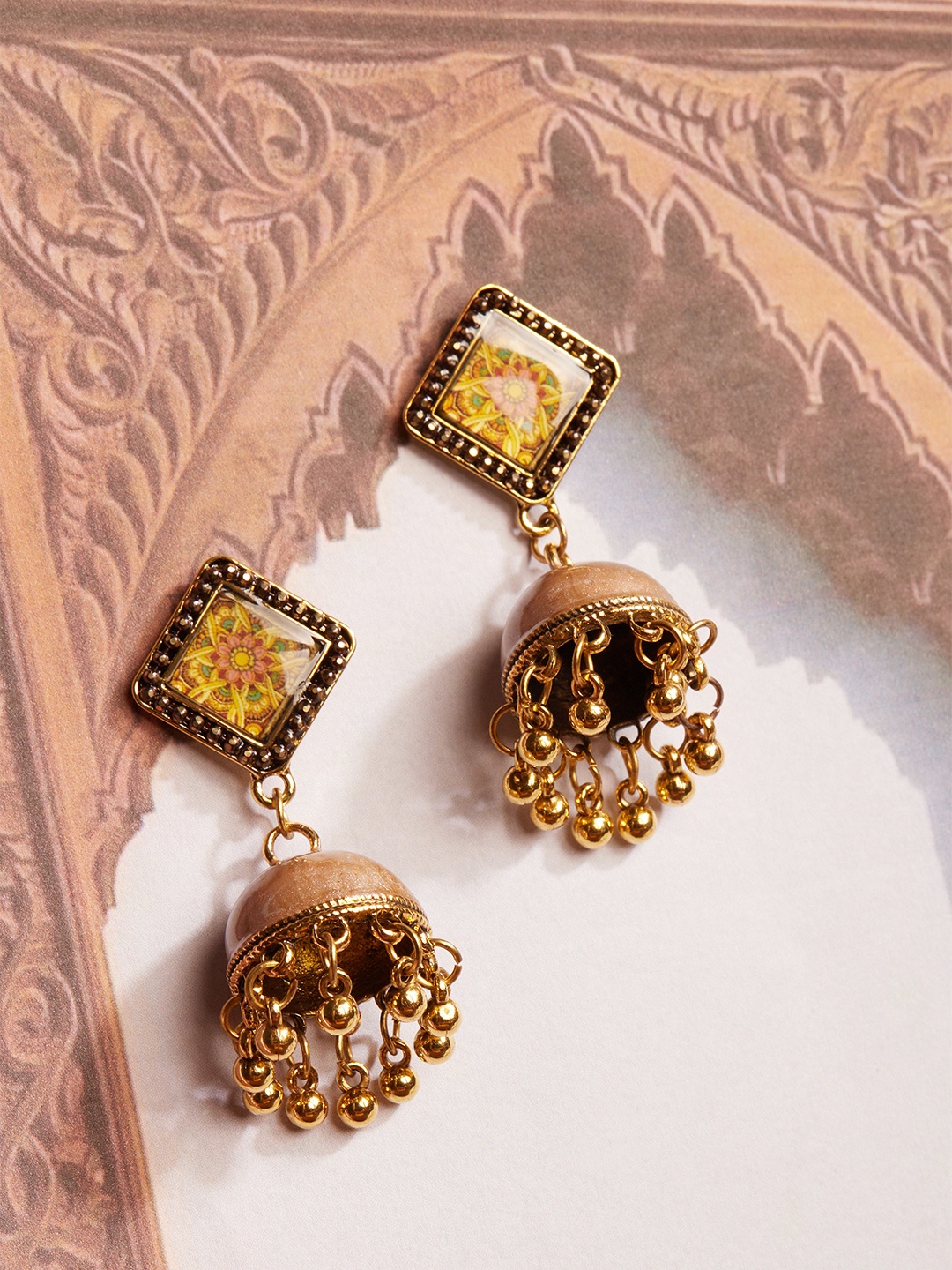 

Rubans Gold-Toned Dome Shaped Jhumkas Earrings