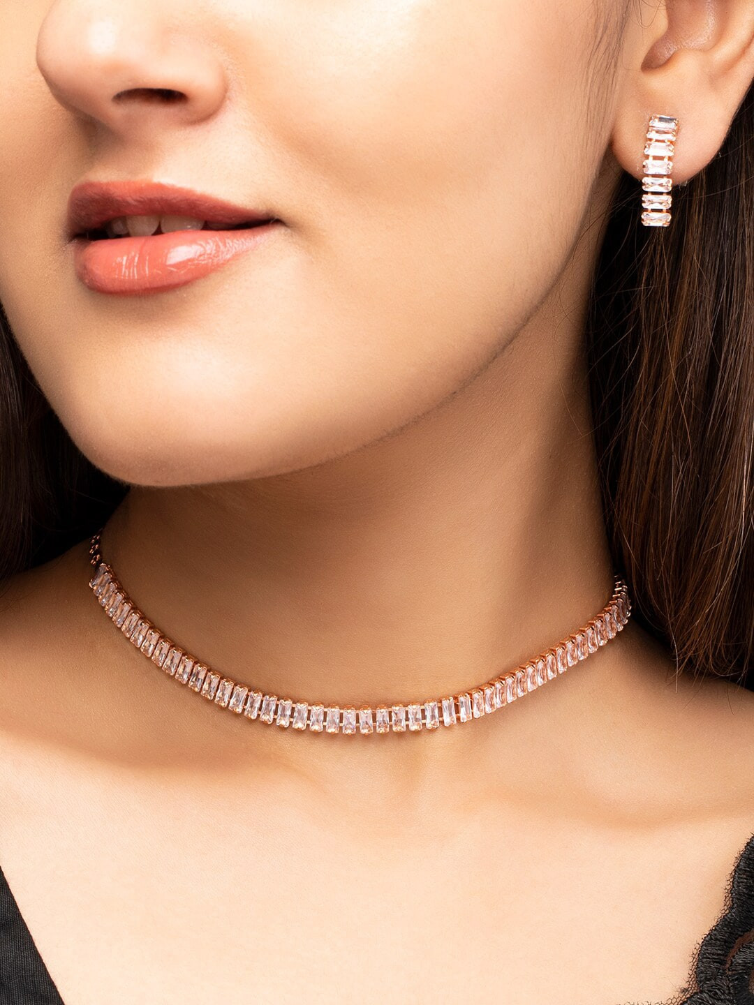 

Rubans Gold-Plated & White Cubic Zirconia Stone Studded Jewellery Set