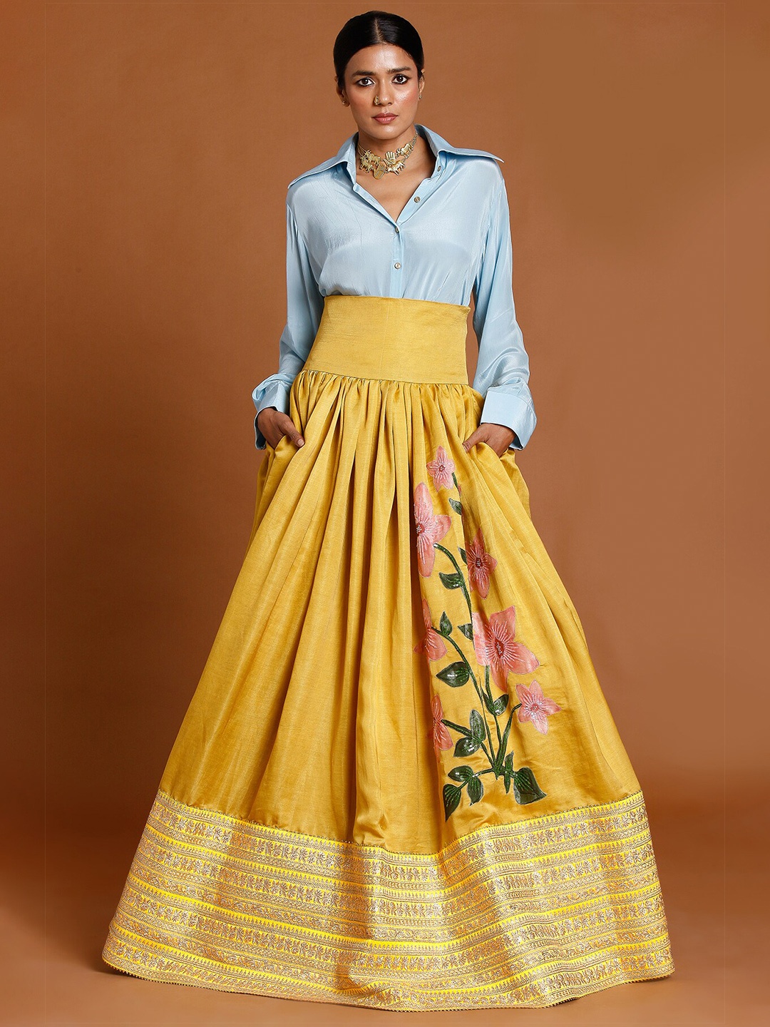 

Masaba Blue & Yellow Ready to Wear Lehenga & Blouse
