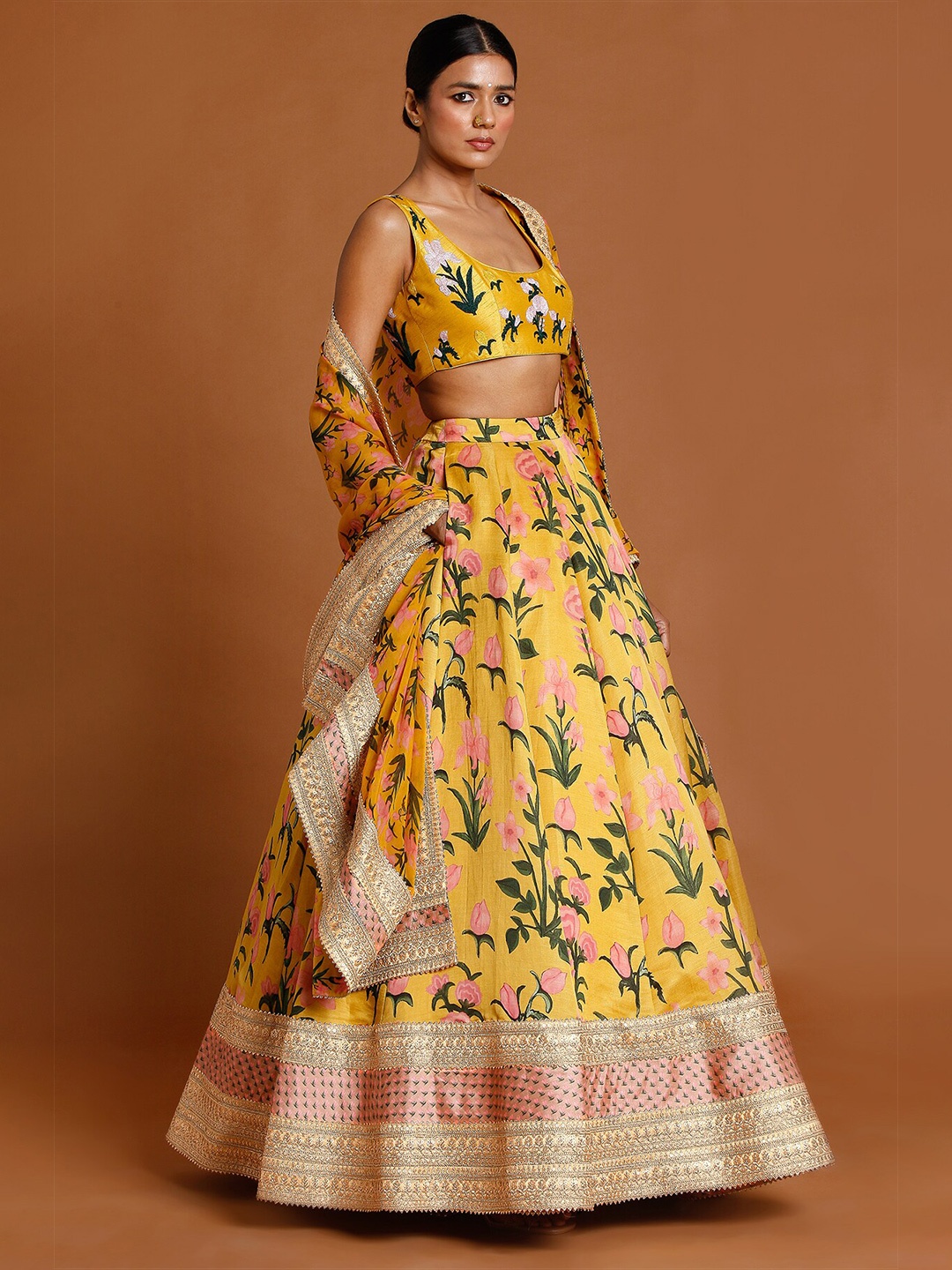 

Masaba Yellow & Green Printed Ready to Wear Lehenga & Blouse With Dupatta