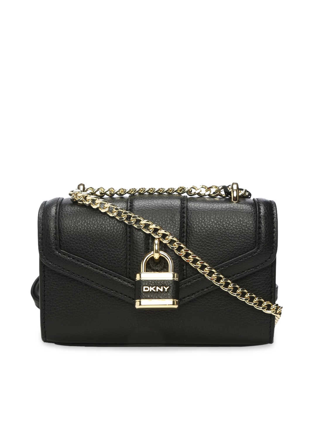 

DKNY Black Leather Structured Sling Bag