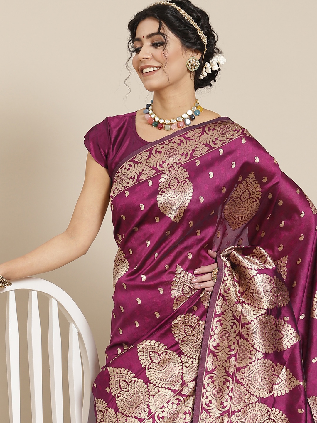 

Mitera Purple Woven Design Zari Silk Blend Mysore Silk Saree