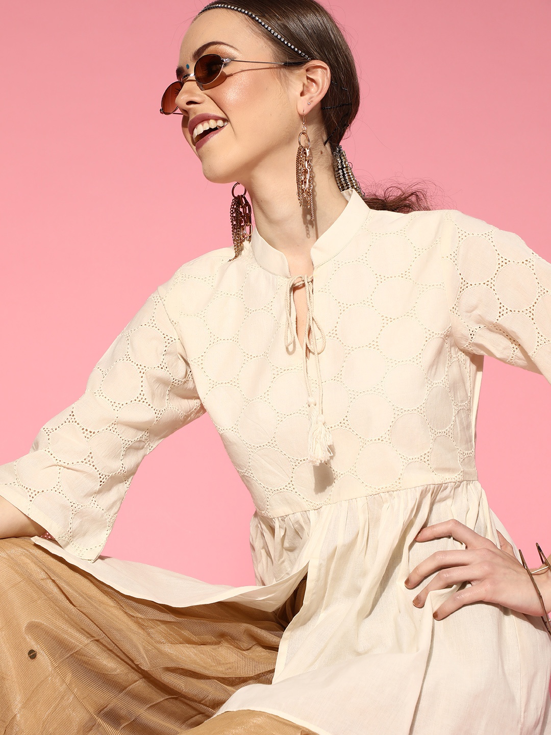 

Libas Classic Off-White Pure Cotton Schiffli Kurti