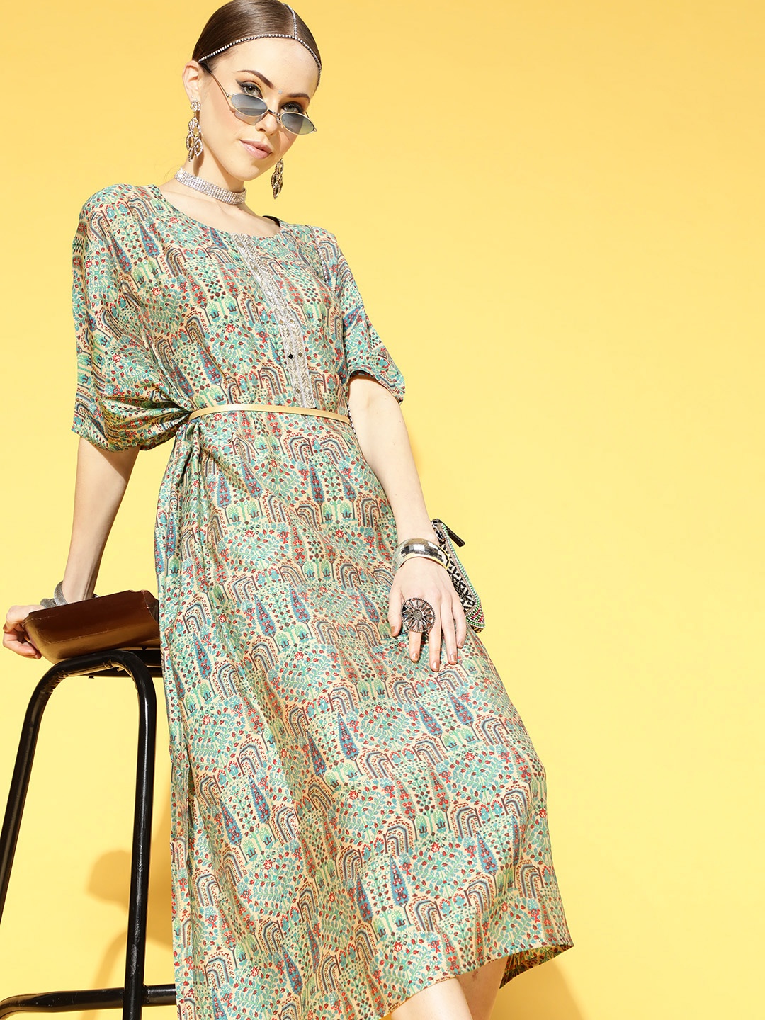 

Libas Women Multicoloured Ethnic Motifs New Age Kaftan Dress, Multi