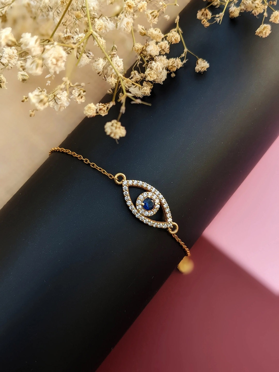 

TRISHONA Women Sterling Silver Gold-Plated Evil Eye Link Bracelet