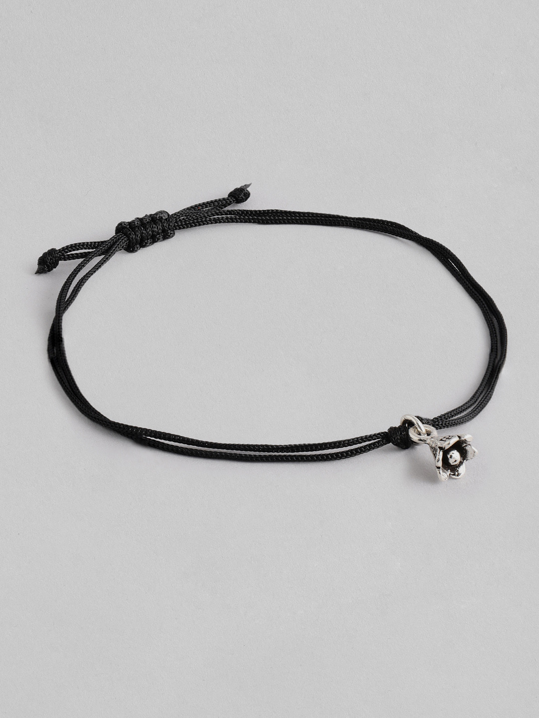

TRISHONA Women Black Thread Tribal Inspired Anklet With 925 Sterling Silver Flower Charms