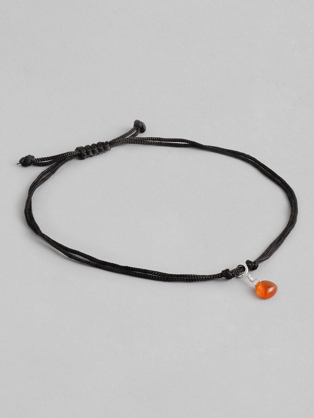 

TRISHONA Women Black Thread Tribal Inspired Anklet With Carnelian Gemstone Charm
