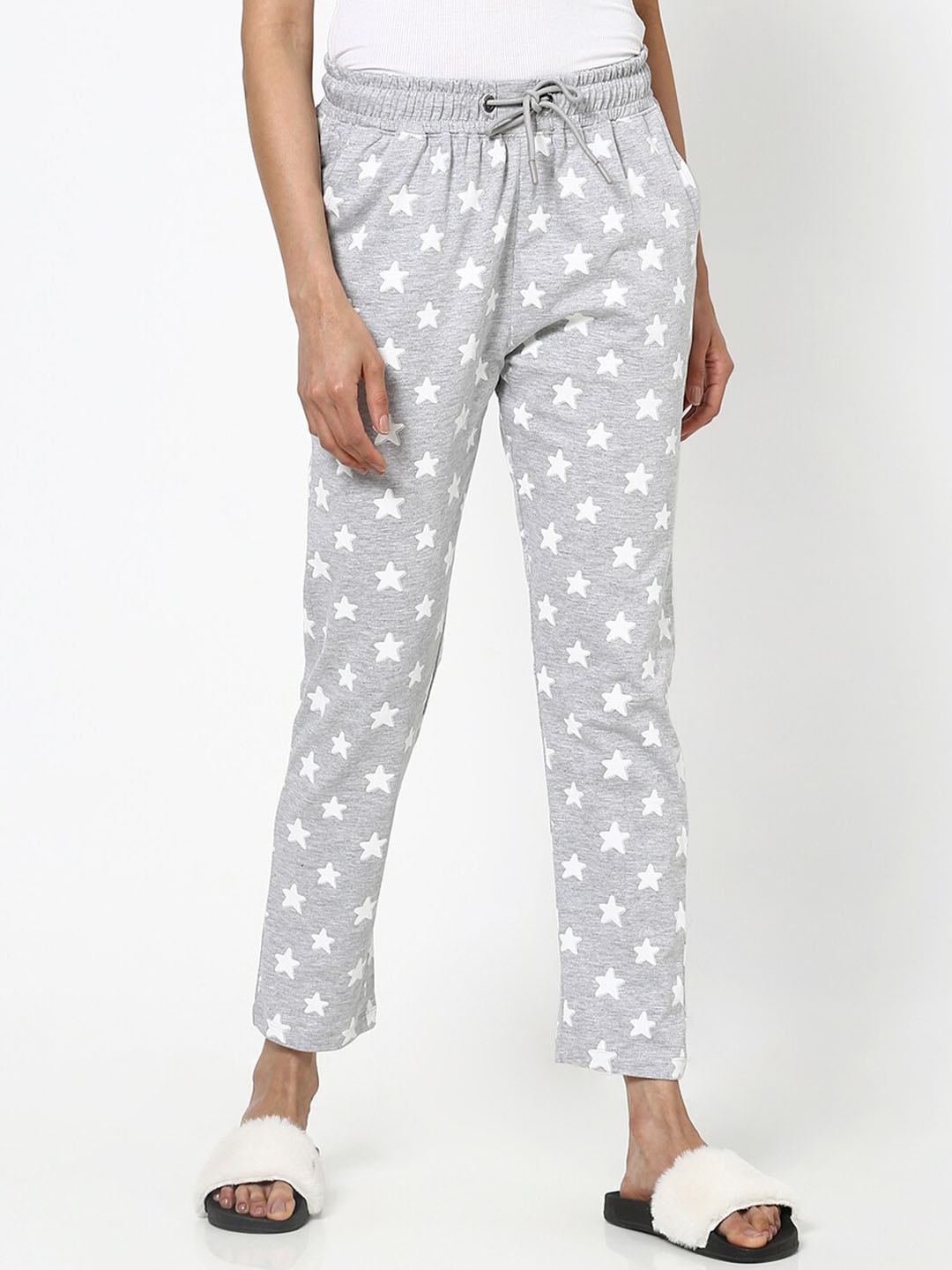 

Bewakoof Women Grey Melange Printed Lounge Pants