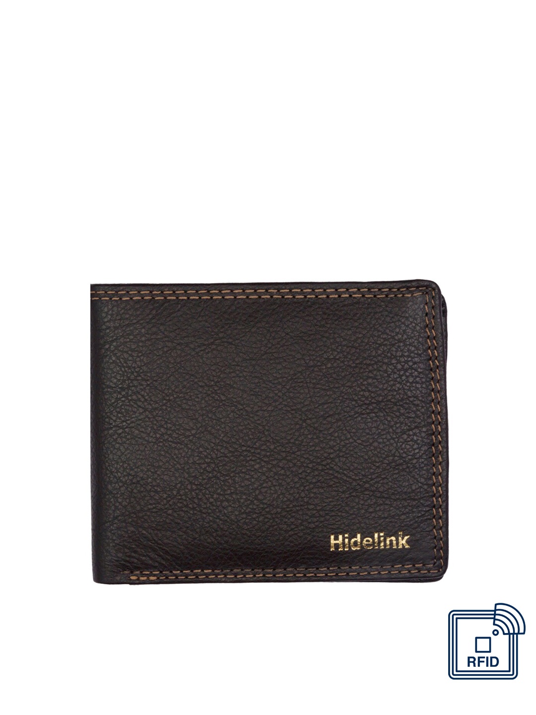 

Hidelink Men Black Solid RFID Leather Two Fold Wallet