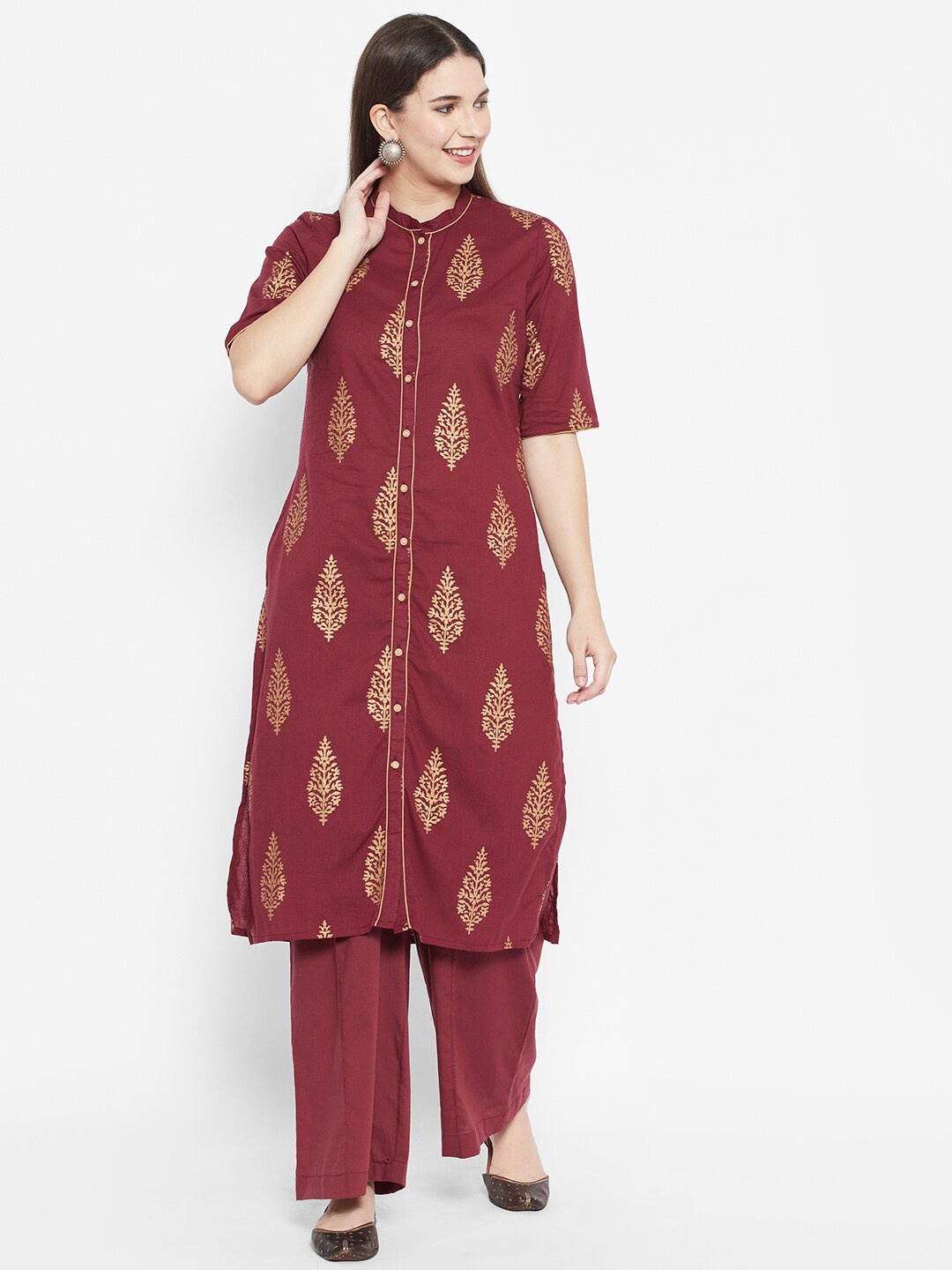 

DESI BEATS Women Maroon Pure Cotton Kurta with Palazzos