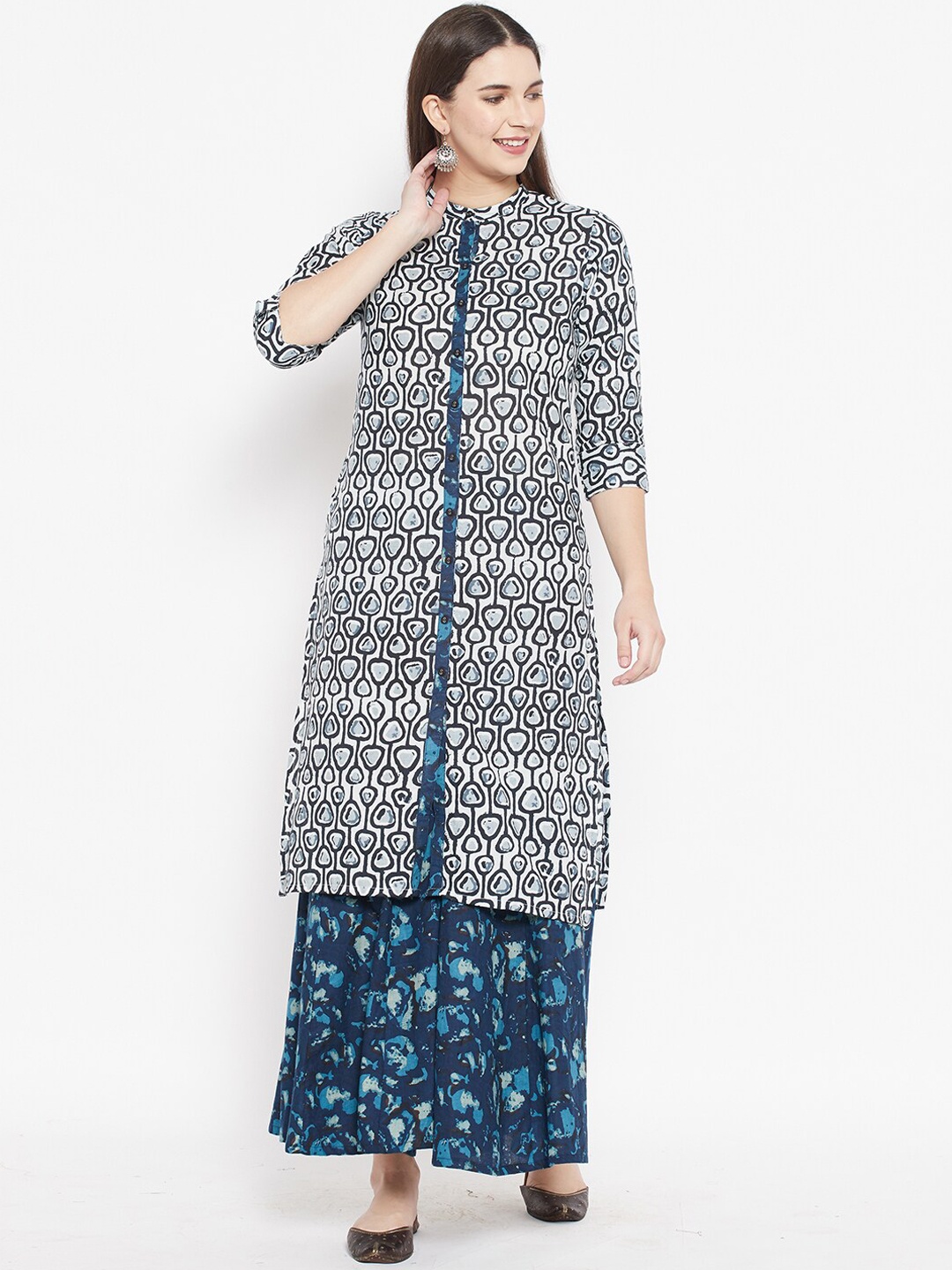 

DESI BEATS Women Blue Printed Pure Cotton Kurta with Palazzos