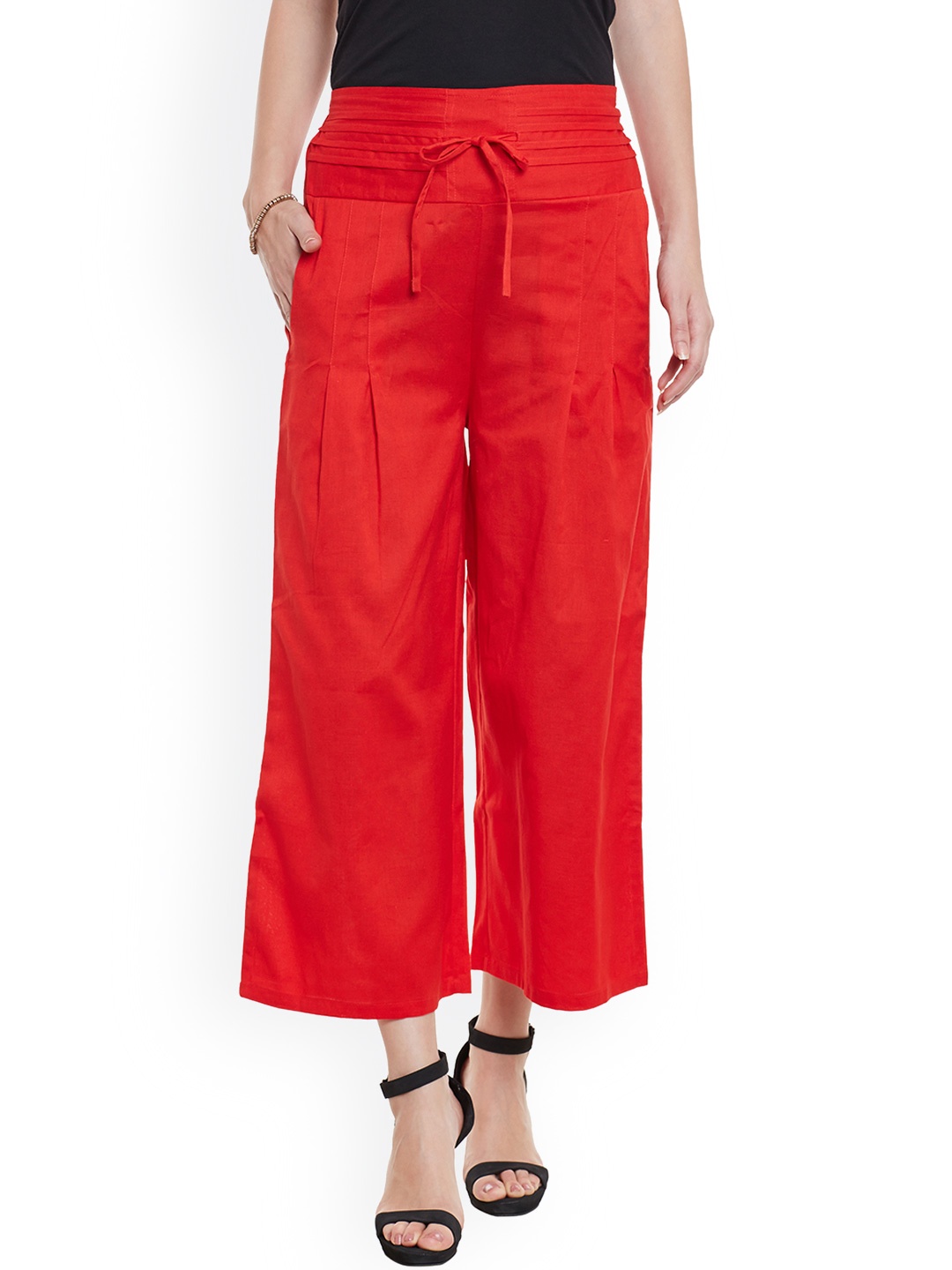 

Bitterlime Women Red Solid Relaxed Fit Palazzo Trousers