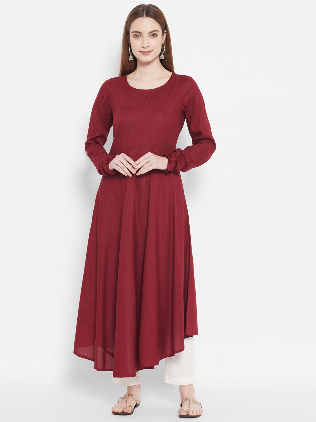 

DESI BEATS Maroon Maxi Pure Cotton Solid Dress