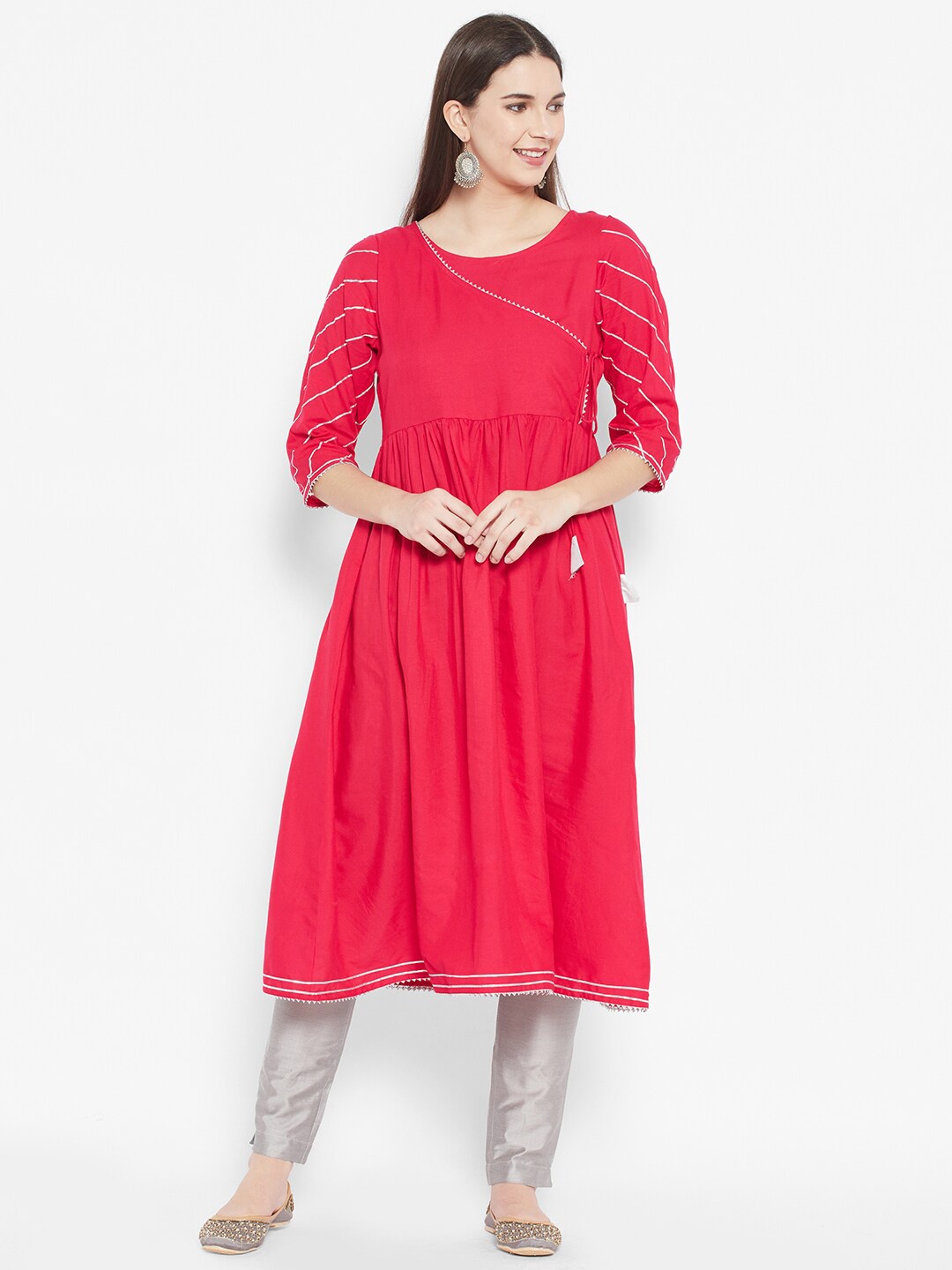 

DESI BEATS Red A-Line Angrakha Kurta