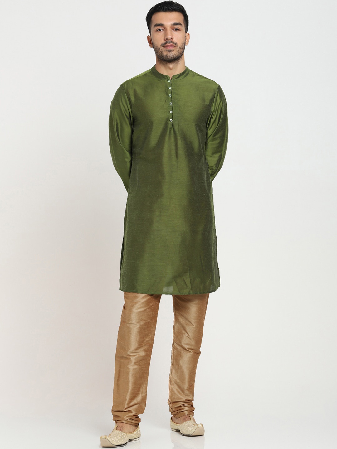 

Bewakoof Men Green Mandarin Collar Kurta