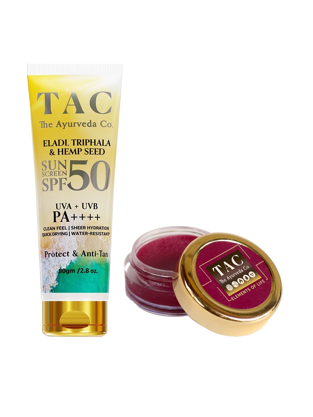 

TAC - The Ayurveda Co. Set of Beetroot Lip Balm & Sunscreen, Yellow