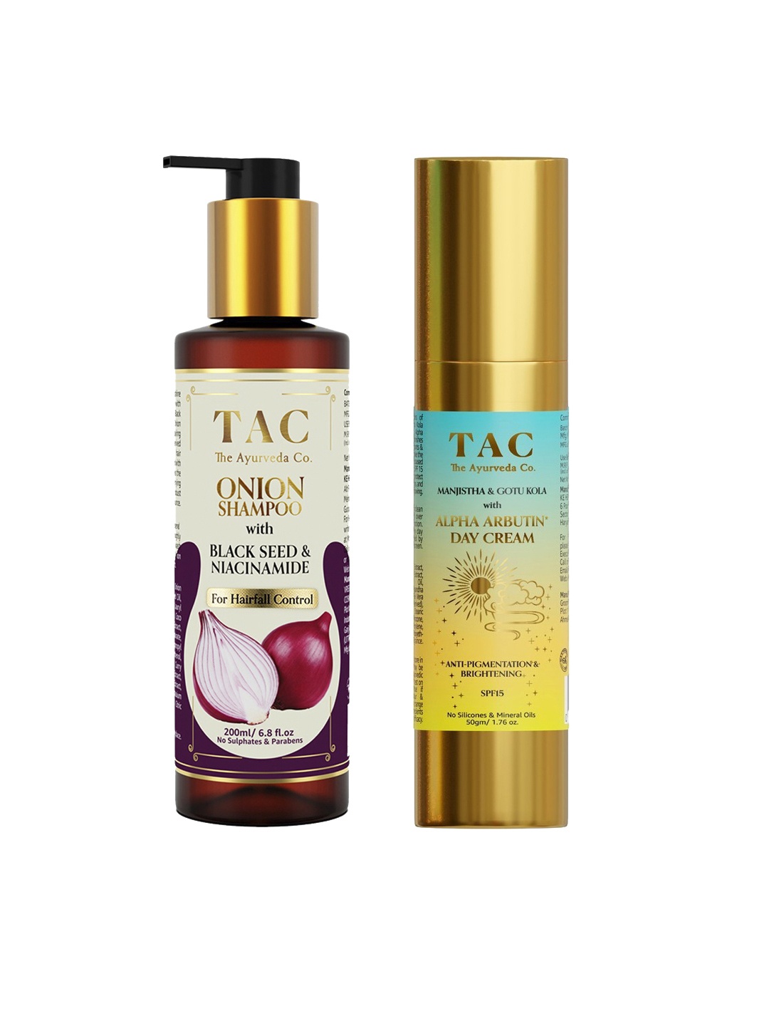 

TAC - The Ayurveda Co. Set of Alpha Arbutin Day Cream & Onion Shampoo, Blue